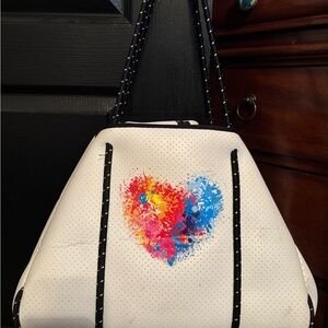 HAUTE SHORE White Tote with Colorful Heart Design